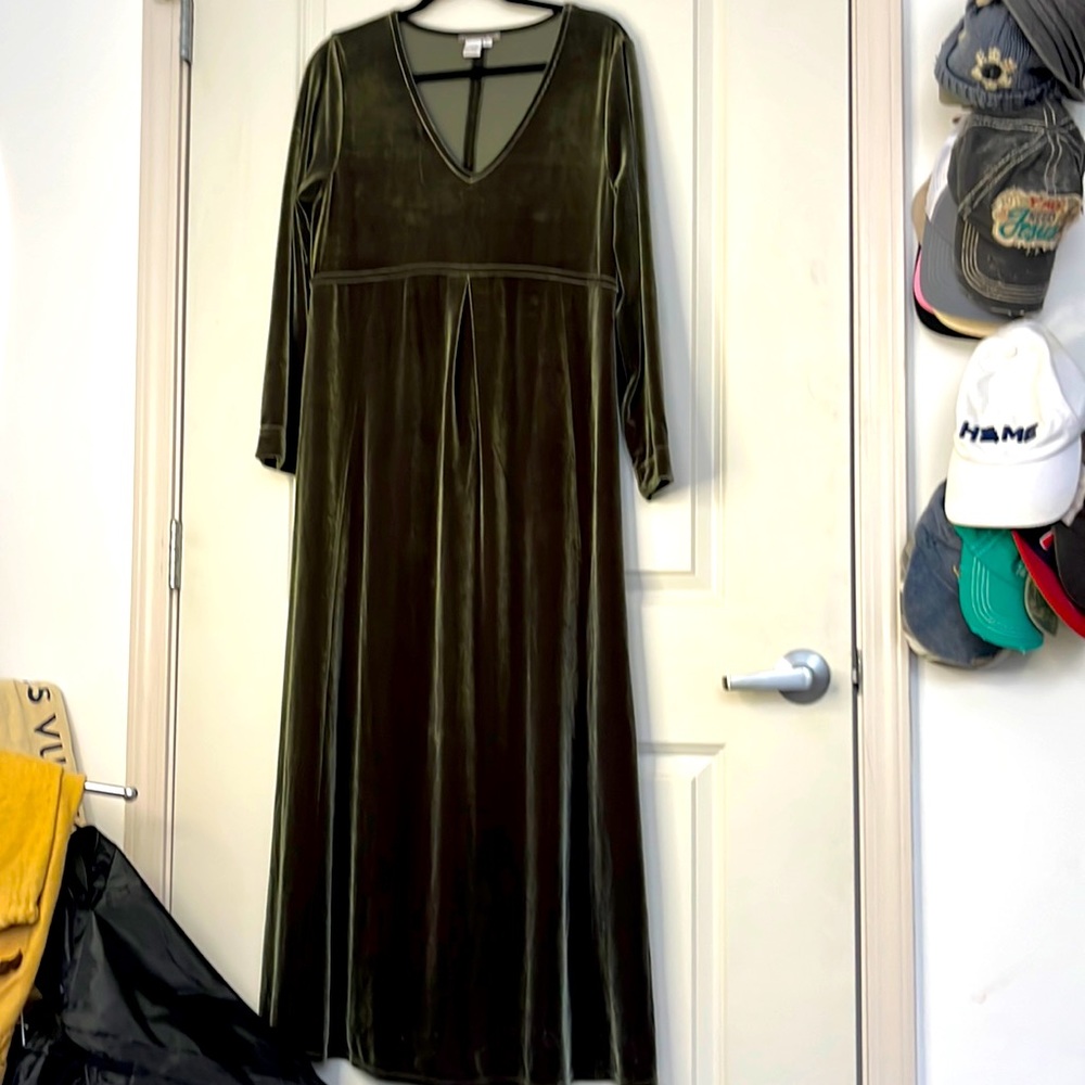 Long velvet green dress